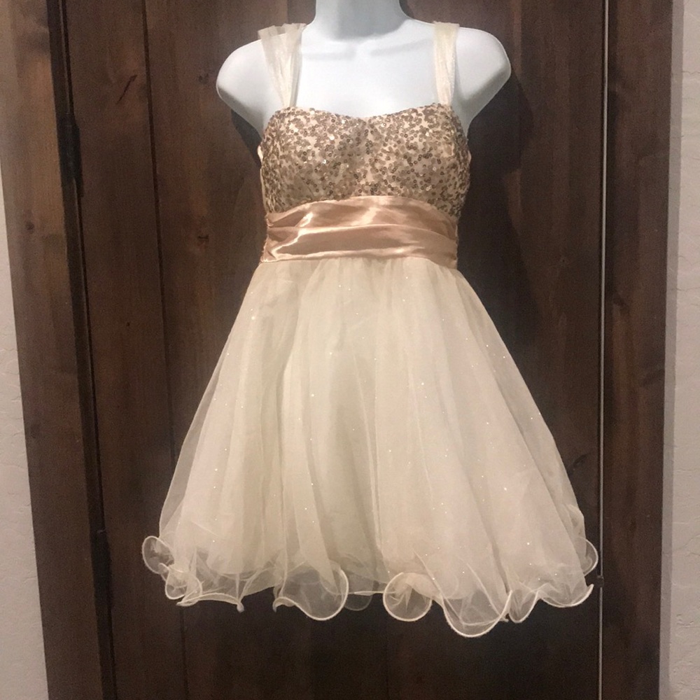 Gold sequin formal dress.